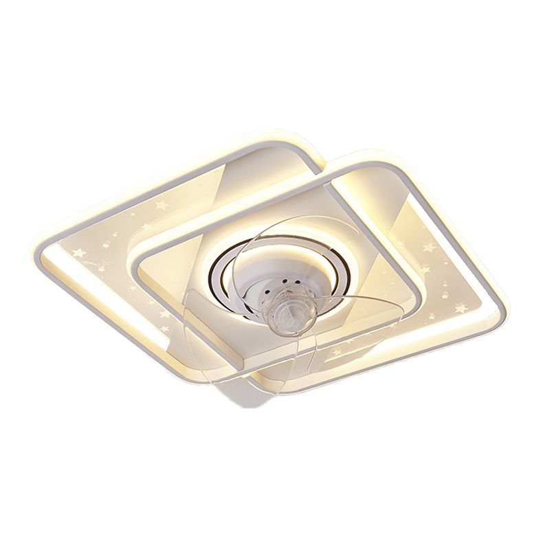 Geometric Shape Metal Ceiling Fans Modern 3-Lights Ceiling Fan Lamp Fixture in White