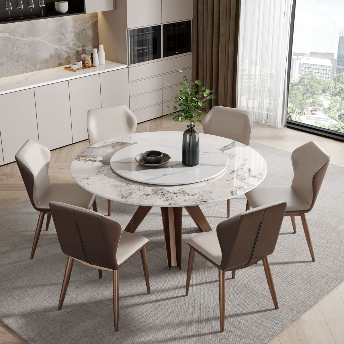 Runde Möbel Luxusstil Steinstativ Basis Esstisch mit Plattentable
