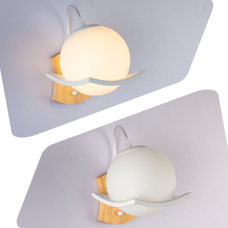 Modern Style Wooden Wall Sconce Glass Shade 1 Light Wall Mount Light Fixture