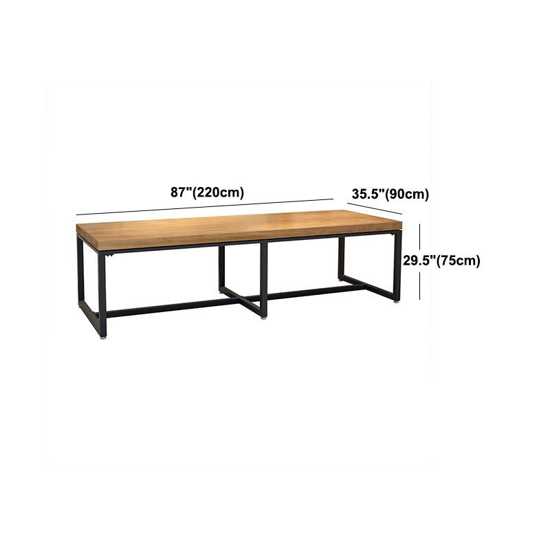 Black Metal Trestle Base Dining Table Rectangle Solid Wood Top Kitchen Dining Table