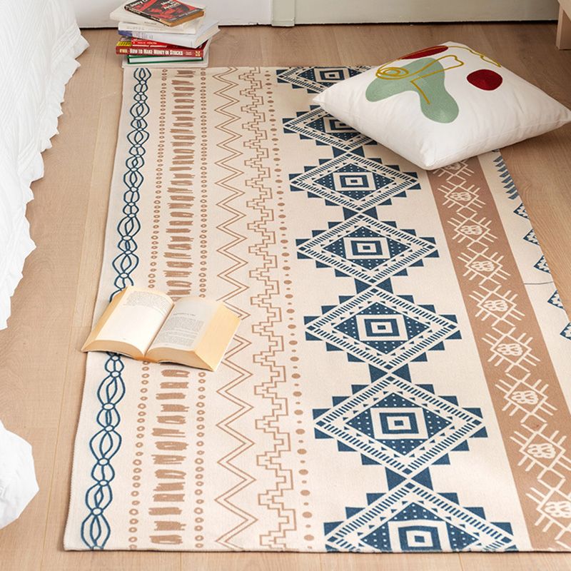 Southwestern Bedroom Rug Multi Color Tribal Pattern Area Rug Cotton Blend Machine Washable Stain-Resistant Carpet