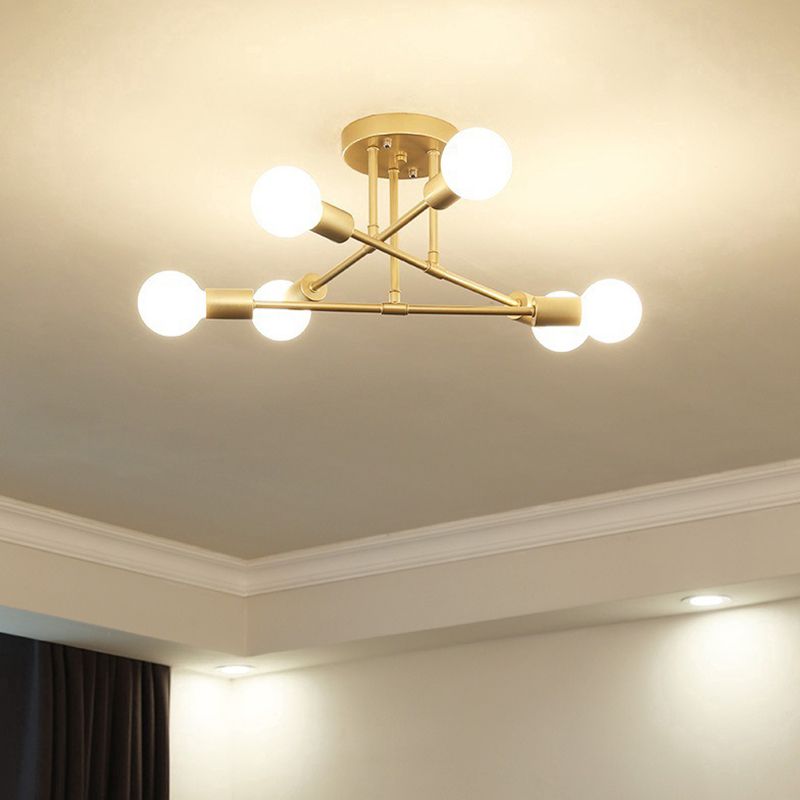 6-Light Semi Flush Ceiling Light in Industrial Vintage Style Sputnik Metal Flush Mount