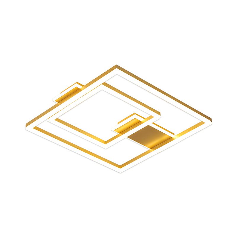 16"/19.5" W LED Bedroom Flush Ceiling Light Simple Gold Flush Mount Lamp with Square Figure Metal Shade in White/Warm Light