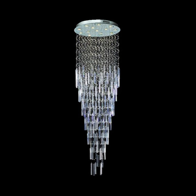 Silver Orbs and Rods Suspension Light Modern Crystal 13 Bulbs Stair Multi Pendant Chandelier