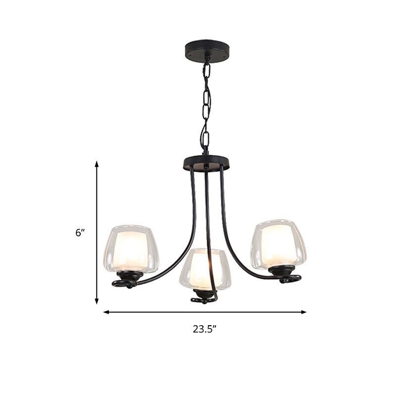 3/6 Bulbs Ceiling Lamp Sputnik Double-Layered Glass Traditional Dining Room Chandelier in Black