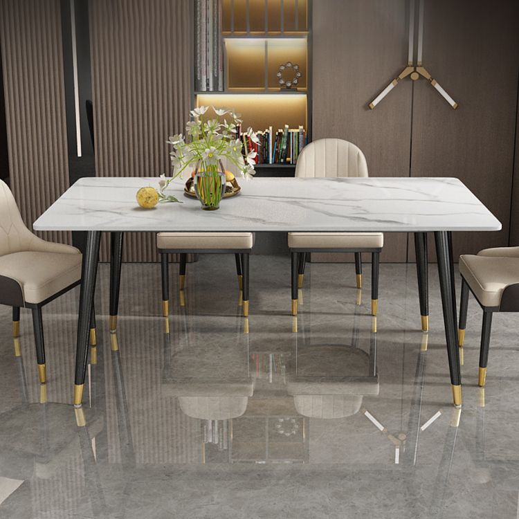 Contemporary Fixed Faux Marble Dining Room Table with 4 Black Metallic Legs Kitchen Dining Set