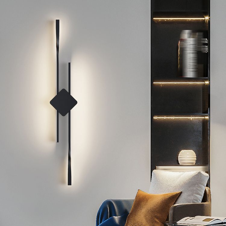 Linear Shape Metal Vanity Sconce Light Modern Style 2-Lights Vanity Mirror Lights in Black