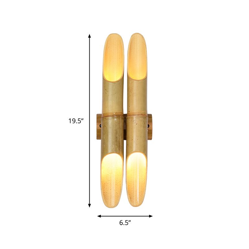 4 lichten thee kamer muur sconce verlichting Aziatische beige omhoog muurlampje met dubbele bar bamboe schaduw