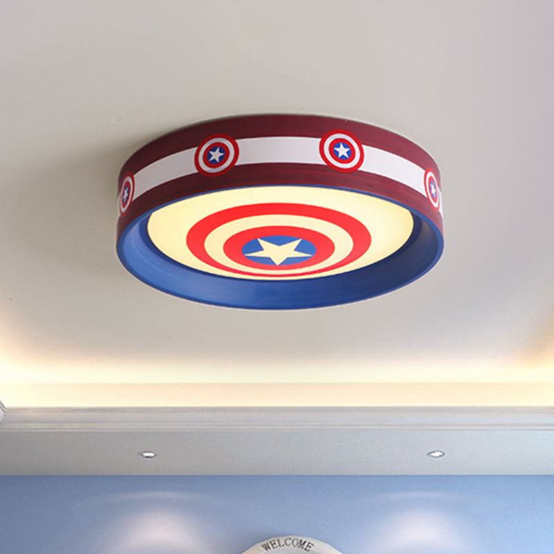 Luz LED de techo para niños con montaje empotrado y escudo metálico en rojo y azul con pantalla acrílica, 16,5"/20,5" W