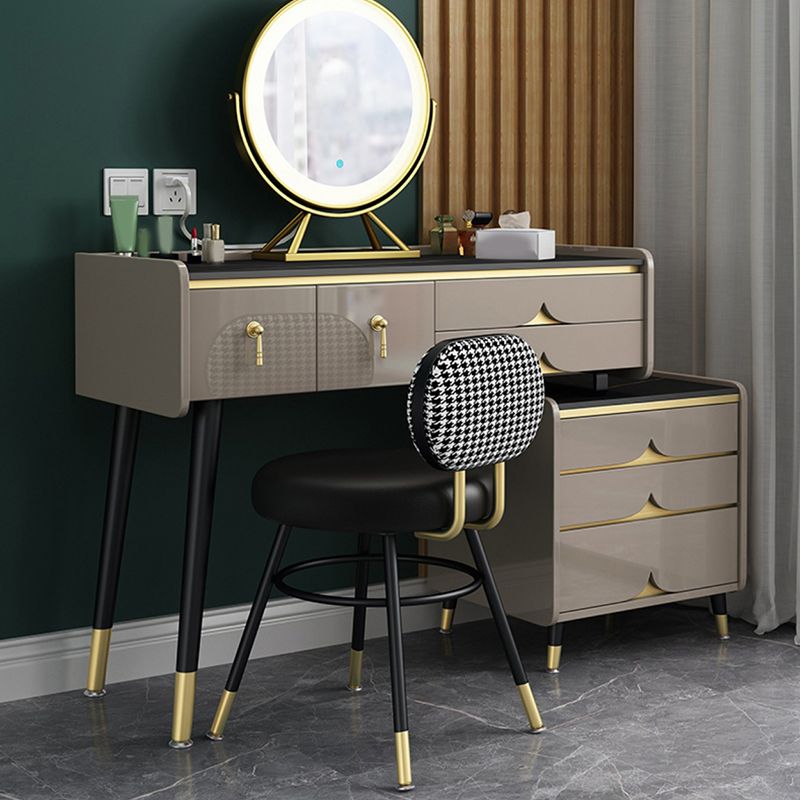 Glam Slate Top Vanity Dressing Table 7 Drawers Vanity Makeup Table Set