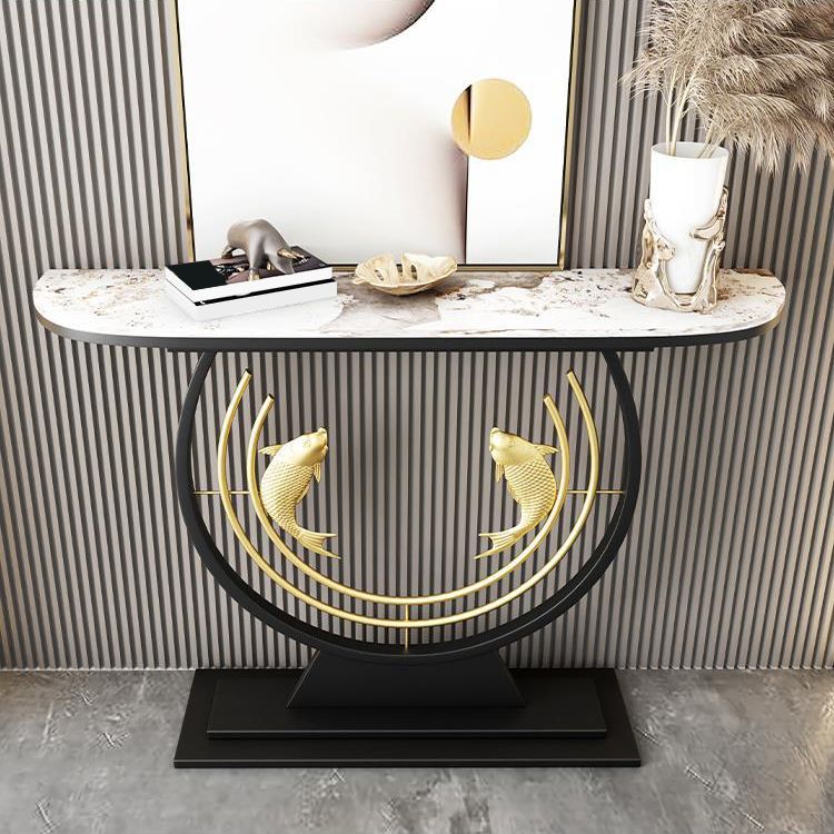 Glam Console Sofa Table Antique Finish Half Moon Console Table