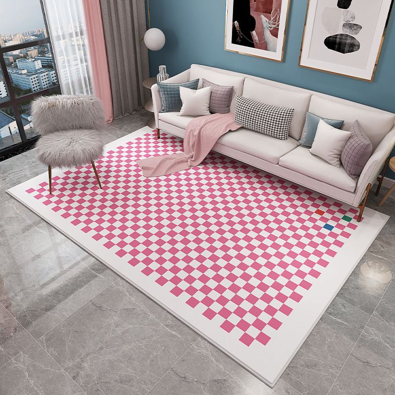 Green Modern Carpet Polyester Checkerboard Carpet Washable for Drawing Room