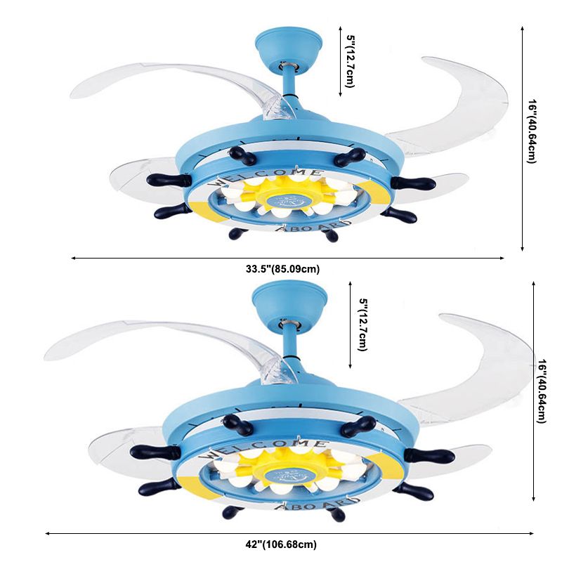 Ventilador colgante de timón mediterráneo Luz metálica de la habitación del niño LED LED TECHOLED