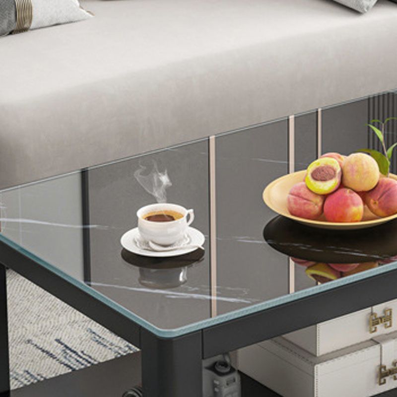 Rectangular Black Metal 4 Legs Base Design with Storage Shelf Coffee Table
