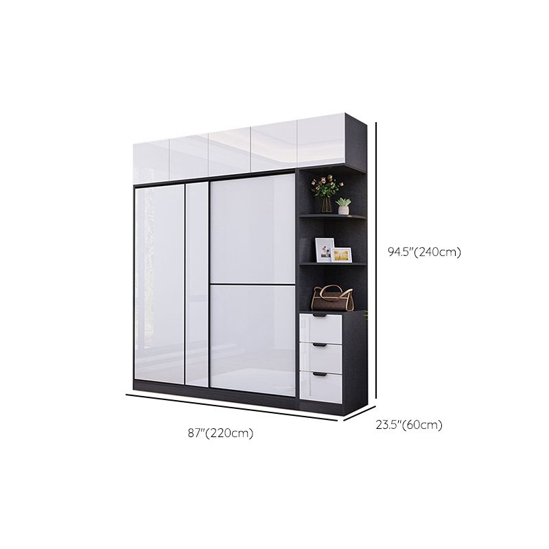 White Grey Wardrobe Cabinet Modern Wardrobe Closet with Shelves