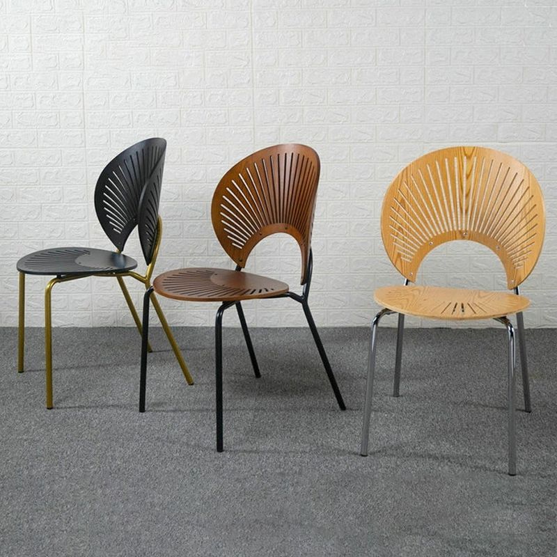 Ensemble de chaises de salle à manger de cuisine en bois de style moderne, chaises latérales à dossier ouvert