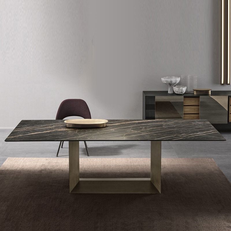 Rectangular Sintered Stone Dining Table Modern Furniture with Steel Base for Home