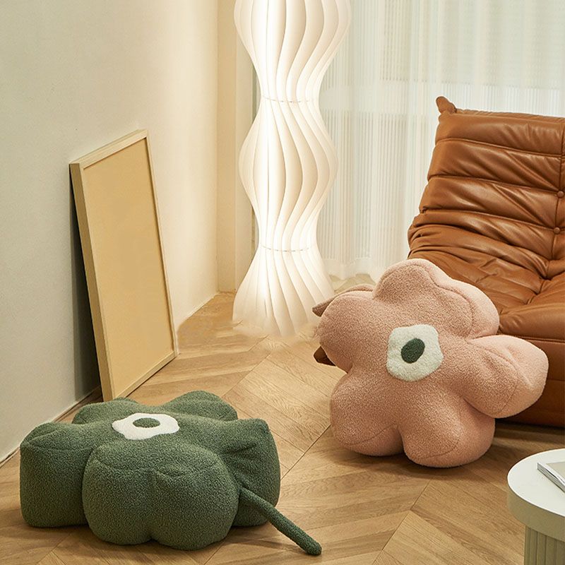 Contemporary Pouf Ottoman Velvet Upholstered Flower Shape Ottoman