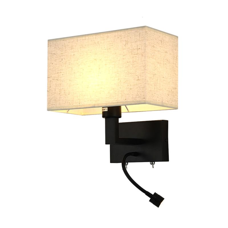Metal Wall Sconce Rectangle Shape Modern Wall Light with Fabric Shade for Study