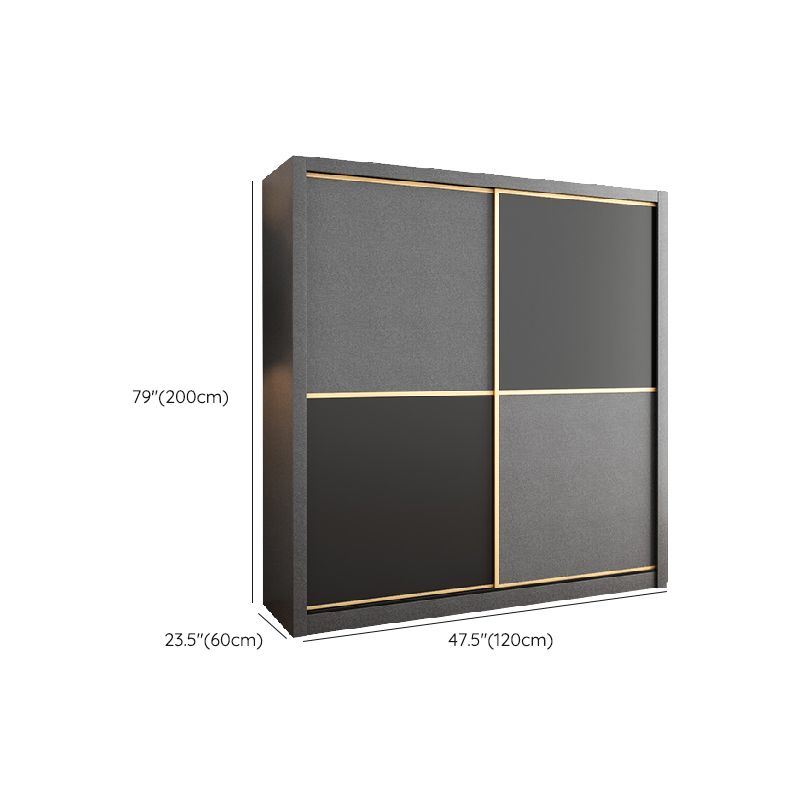 Manufactured Wood Grey Cabinet with Clothes Rail Modern Wardrobe with Sliding Doors