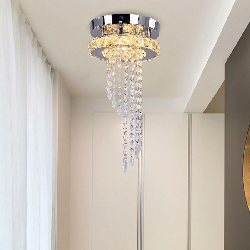 Spirale Kristall-LED-Deckenleuchte, moderne Edelstahl-Einbauleuchte für den Flur