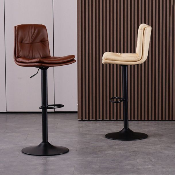 Modern Swivel Adjustable Height Barstool Matte Finish Leather Stool