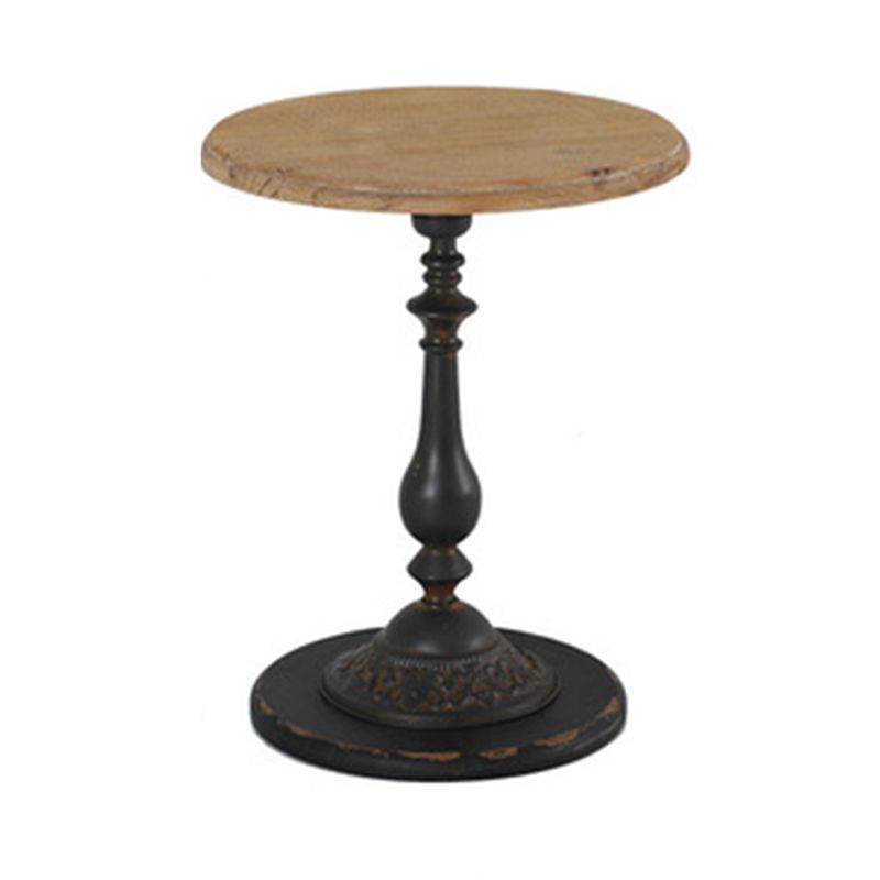 French Country Round Wooden Top Side Table Antique Brown Pedestal End Snake Table
