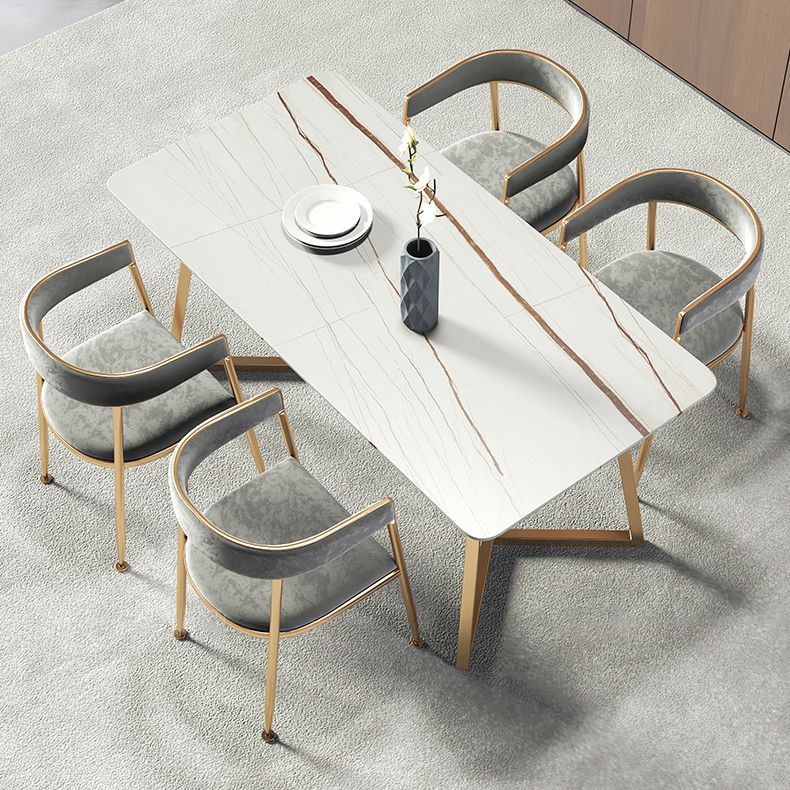 Metal Traditional Luxury Rectangle Table Sintered Stone Table with Sled Base