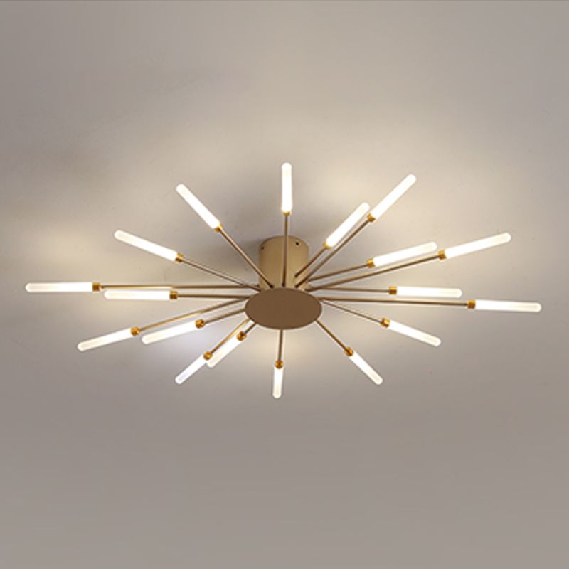 Modern Minimalist LED Semi Flush Mount Lacquered Iron Linear Ceiling Light with Acrylic Shade