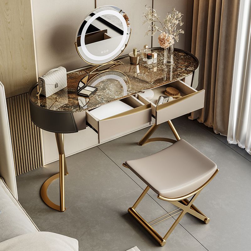 Glam Dressing Table Lighted Mirror 2-Drawer Bedroom Make-up Vanity