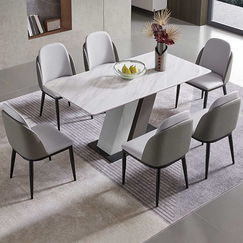 Rectangle Stone Top Dining Table Metal Pedestal Dining Table for Dining Room