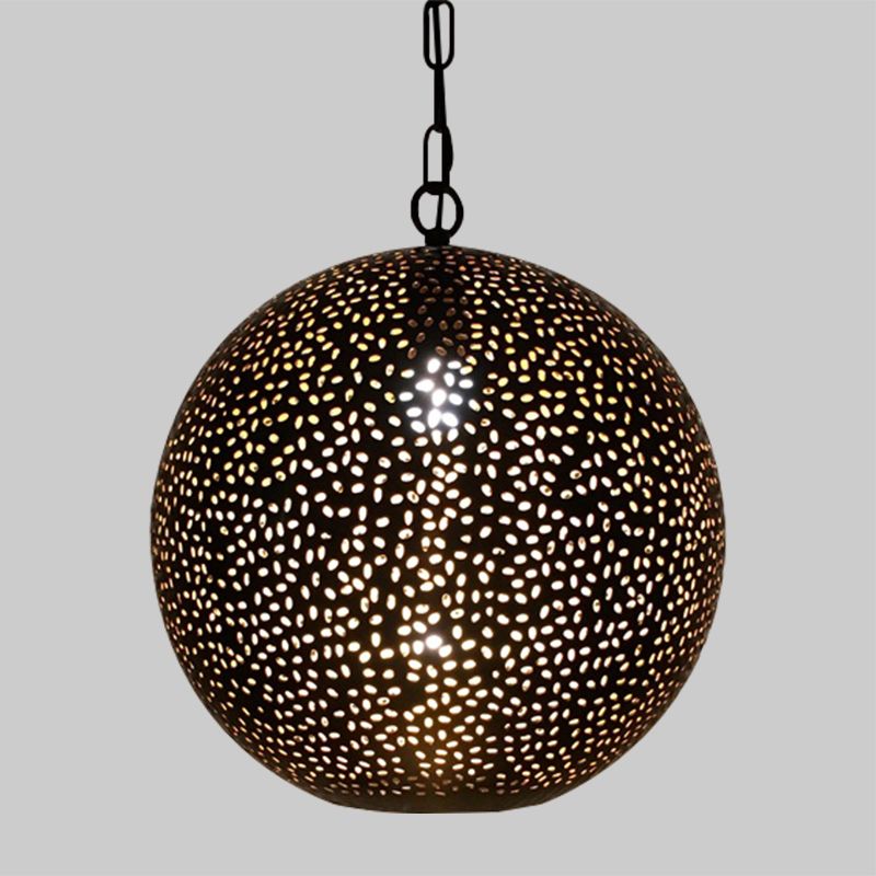 Black Ball Shade Pendant Art Deco Metallic 1-Bulb Restaurant Ceiling Light with Hollow Out Design