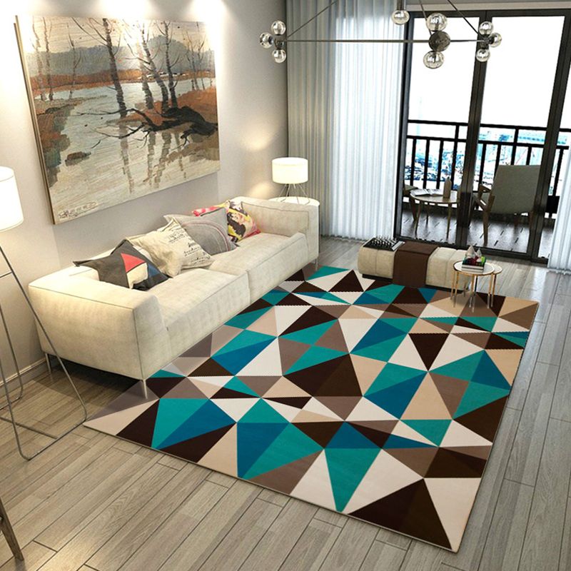 Multicolored Living Room Rug Modern Geometric 3D Illusion Rug Synthetics Non-Slip Backing Stain Resistant Machine Washable Area Rug