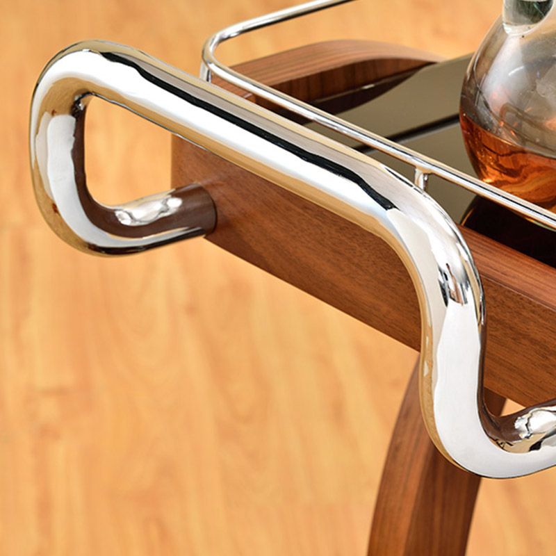 Modern Solid Wood Prep Table Rolling Kitchen Trolley with Wine Storage