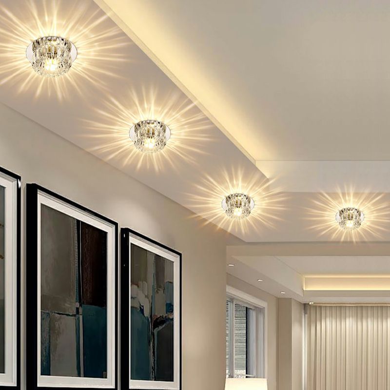 Plafonnier LED rond Simplicity en cristal transparent pour couloir