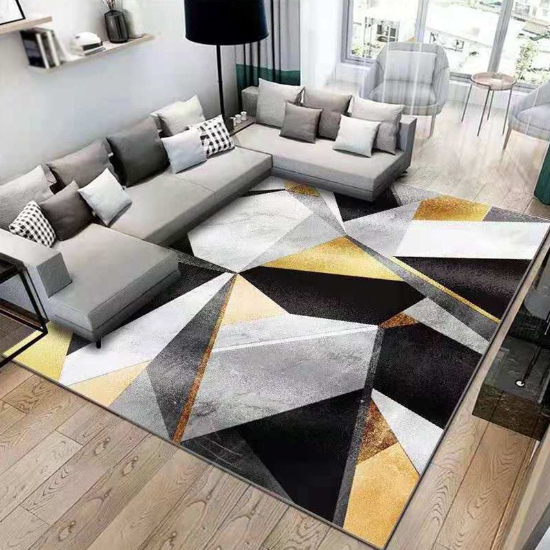 Modern Living Room Rug Abstract Printing Area Carpet Polyester Washable Indoor Rug