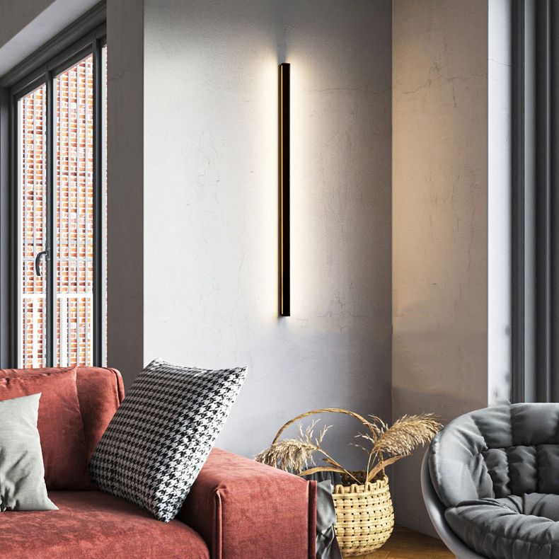 Metal Linear Shape Wall Light Modern 1 Light Wall Mount Fixtures in Black