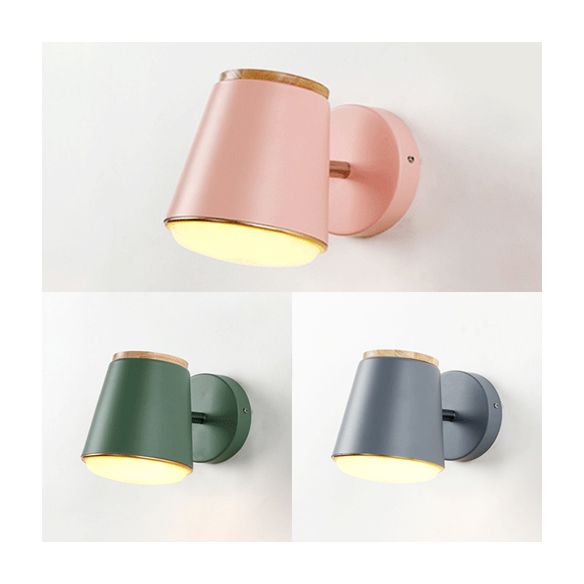 Tapered Wall Light Fixture Macaron Metal 1 Light Sconce Light in Pink/Grey/Green for Bedroom