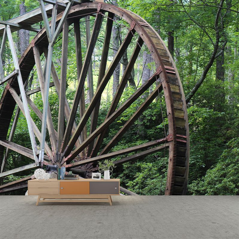 Photography Country Mural Wallpaper with Water Mill Painting for Decoration