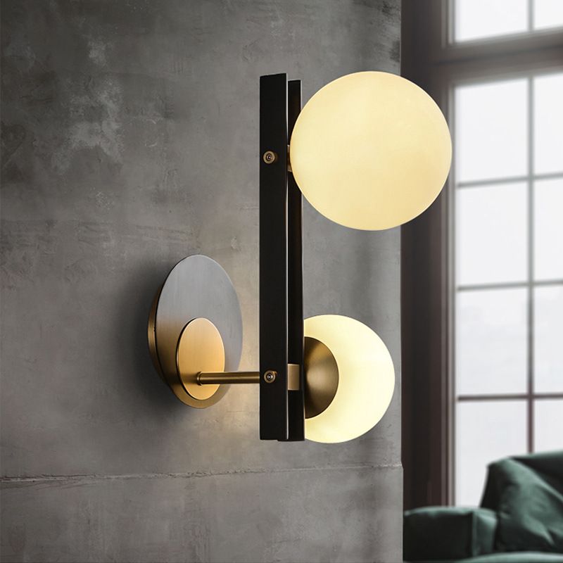 2 Lights Geometric Wall Lighting Fixtures Modern Style Glass Wall Mounted Lamps in Black