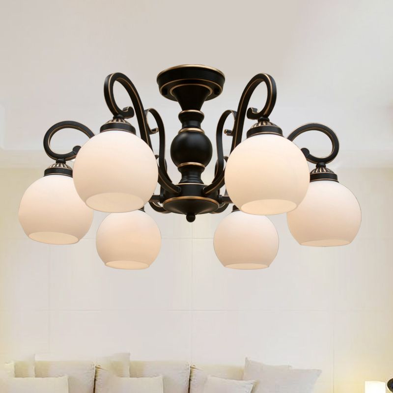 Traditional Ceiling Light Globe Glass Shade Flush Mount Light for Bedroom Living Room