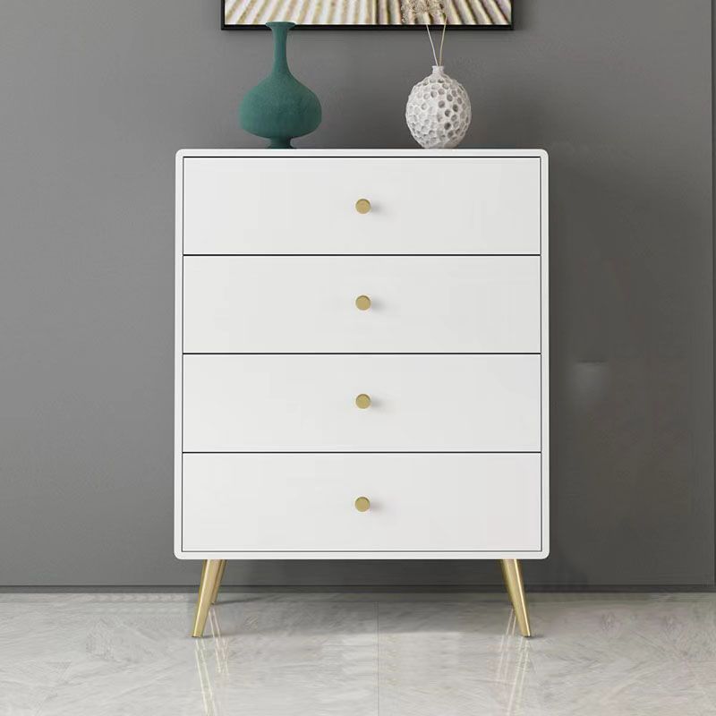 Glam White Storage Chest Dresser Solid Pine Storage Chest with Metal Feet