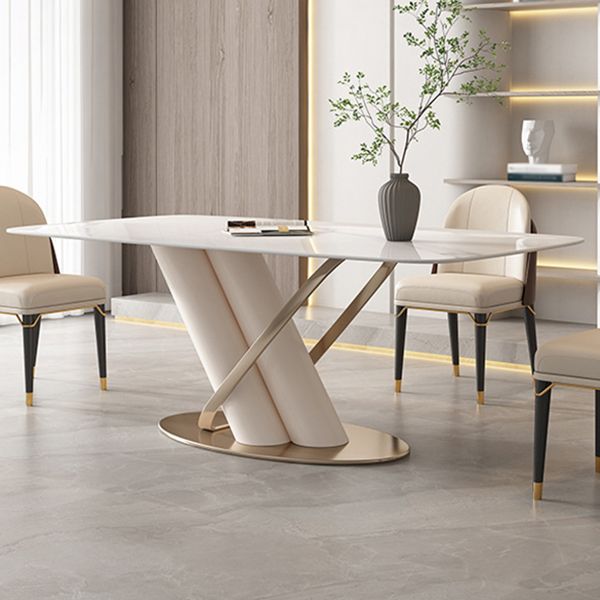 Mesa de comedor rectangular de lujo tradicional Mesa de cena de piedra con base de pedestal