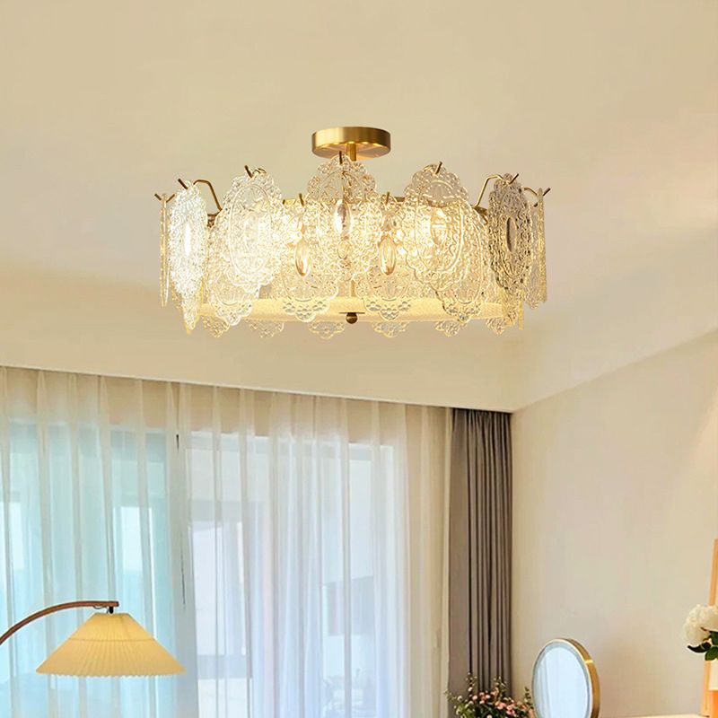Modern Ceiling Lamp Vintage Flush Mount Light Fixture with Glass Shade for Bedroom