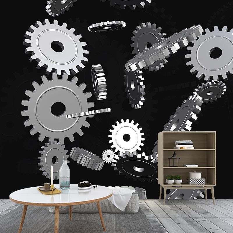 Customized Industrial Metal Gears Mural Eco-friendly Wallpaper for Bedroom