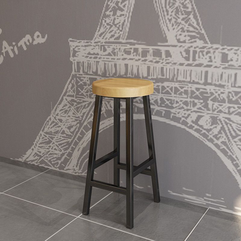 Backless Solid Wood Bar Stool Contemporary Natural Stool with Metal Legs