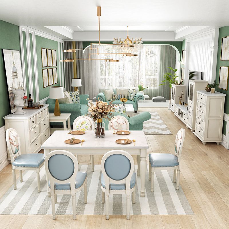 Rectangle Marble Table White Dining Table for Kitchen Dining Room