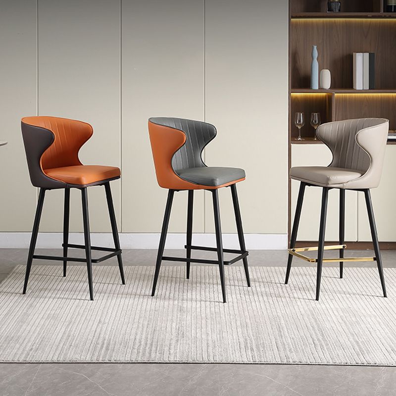 Glam Backrest Armrest Counter Stool Iron Bar Stool with Cushion and Pedal for Cafe