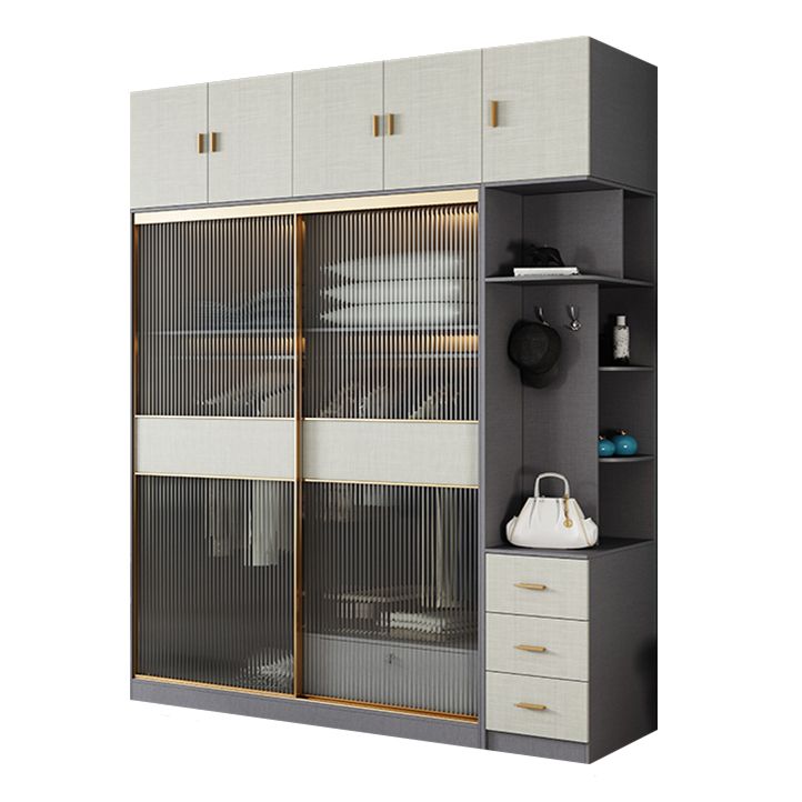 Modern Wardrobe for Home Mirrored Finish Cabinet with Glass Door