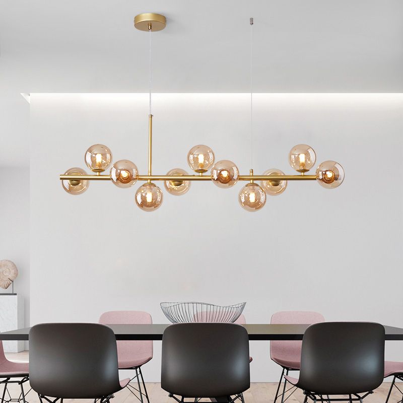 Modern Metal Island Lights Multi-Head Restaurant Hanging Pendant Lamps with Glass Shade